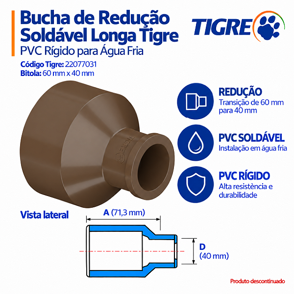 Bucha Soldável De Redução Longa 60 mm X 40 mm Tigre