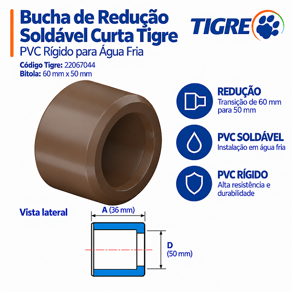 Bucha Soldável De Redução Curta 60 mm X 50 mm Tigre