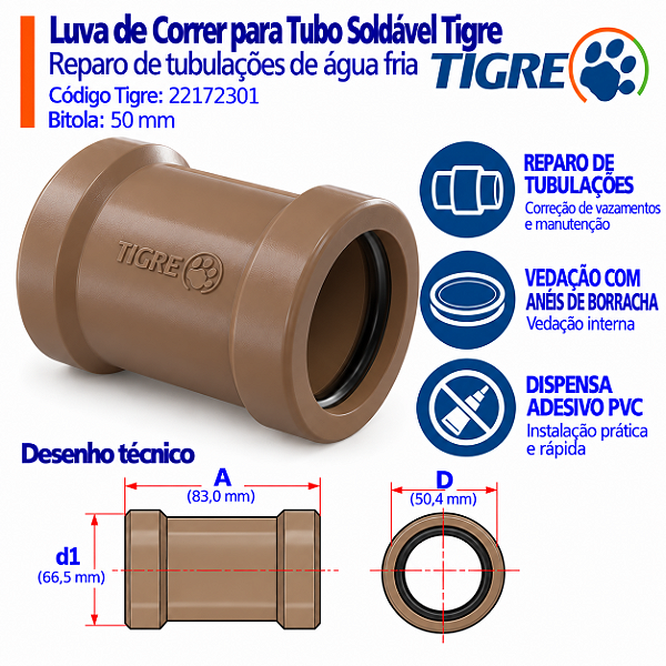 Luva De Correr P/ Tubo Soldável 50 mm Tigre