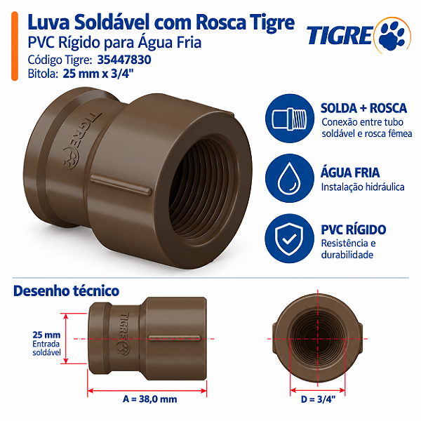 Luva Soldável Com Rosca 25 mm X 3/4'' Tigre