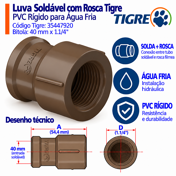 Luva Soldável Com Rosca 40 mm X 1.1/4'' Tigre