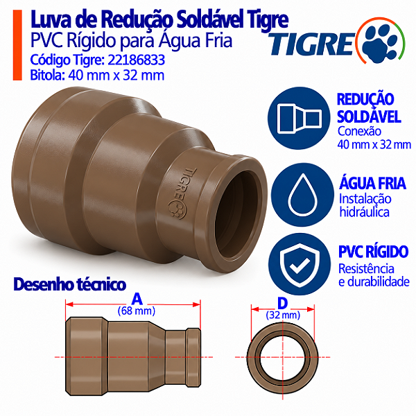 Luva De Redução Soldável 40 mm X 32 mm Tigre