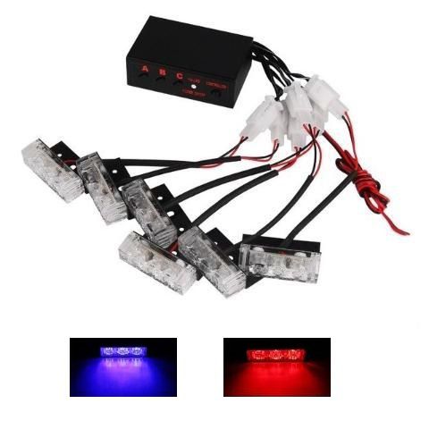 JOGO LED STROBO 6X3 12V ALERTA EMERGENCIA - AZUL E VERMELHO