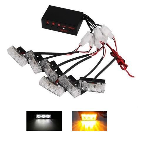 JOGO LED STROBO 6X3 12V ALERTA EMERGENCIA - BRANCO E LARANJA