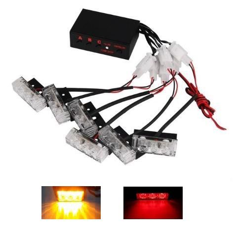 JOGO LED STROBO 6X3 12V ALERTA EMERGENCIA - LARANJA E VERMELHO