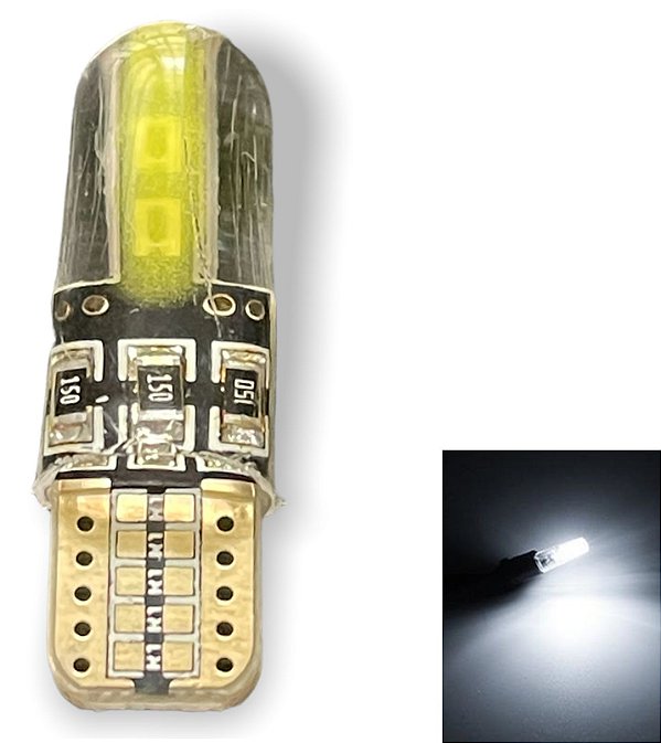 LAMPADA T10 6 LED W5W BRANCO CAMBUS SILICONADA 12V