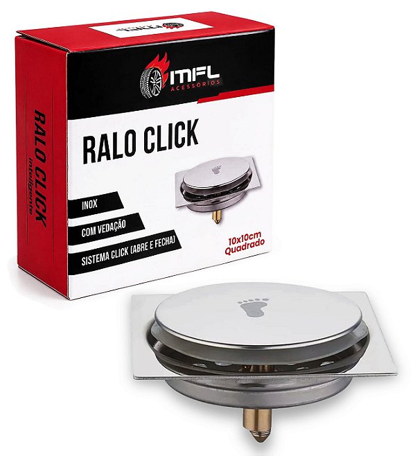 RALO INOX 10X10 CM PARA BANHEIRO, MODELO CLICK ABRE-FECHA