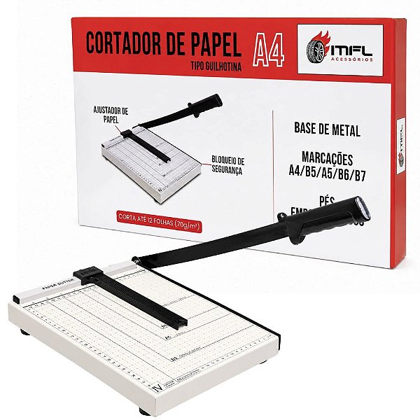 GUILHOTINA DE PAPEL A4 EM AÇO COM TRAVA ATÉ 12 FOLHAS