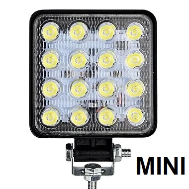 MINI FAROL AUXILIAR LED MILHA 48W QUADRADO 8,5CM 12/24V 6000K