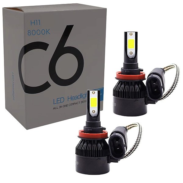 PAR LAMPADAS SUPERLED C6 BLACK MODELO H11 12V / 24V 8000K