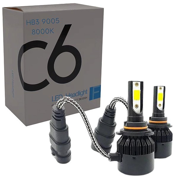 PAR LAMPADAS SUPERLED C6 BLACK MODELO HB3 9005 12V 24V 8000K