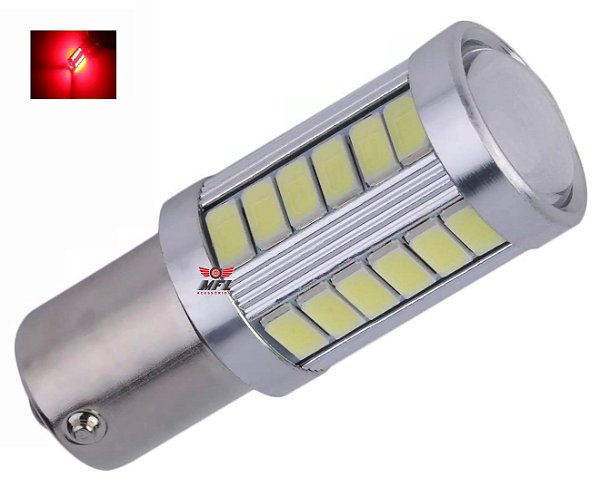 LAMPADA 33 LED CREE BA15S 1 POLO P21W 1156 1141 VERMELHO 12V