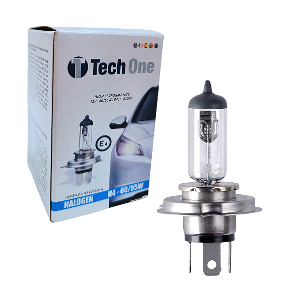 LAMPADA HALOGENA 12V TECHONE CAIXINHA 4300K H4 55W