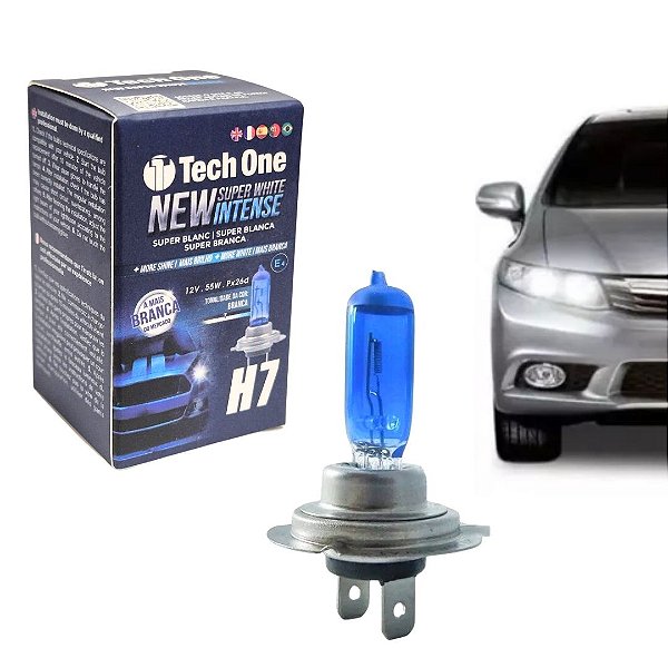 LAMPADA SUPERBRANCA 12V TECHONE CAIXINHA 8500K H7 55W