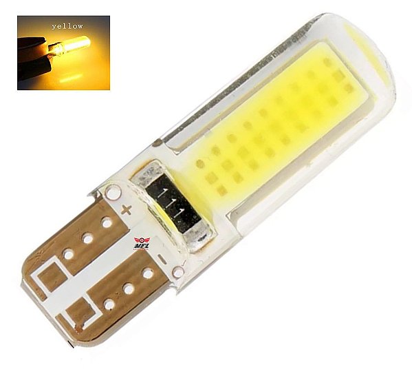 LAMPADA T10 SILICONADA COB LED W5W AMARELO 12V