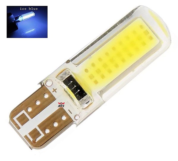 LAMPADA T10 SILICONADA COB LED W5W AZUL CRISTAL 12V