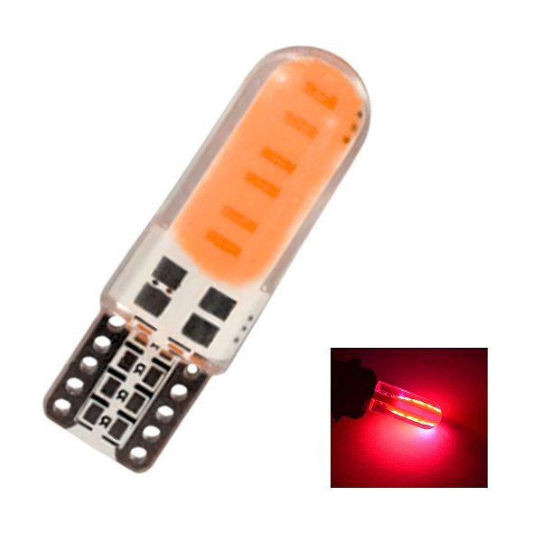 LAMPADA T10 SILICONADA COB LED W5W VERMELHO 12V