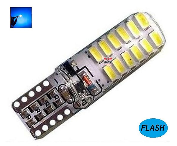 LAMPADA T10 STROBO 24 LED SILICONADA W5W AZUL CRISTAL 12V