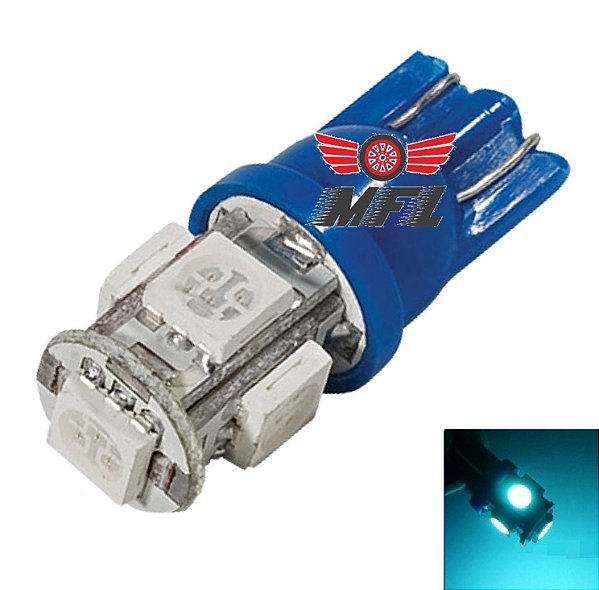 LAMPADA T10 5 LED W5W AZUL CRISTAL 5050 12V