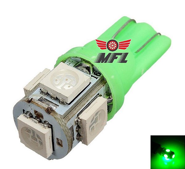 LAMPADA T10 5 LED W5W VERDE 5050 12V
