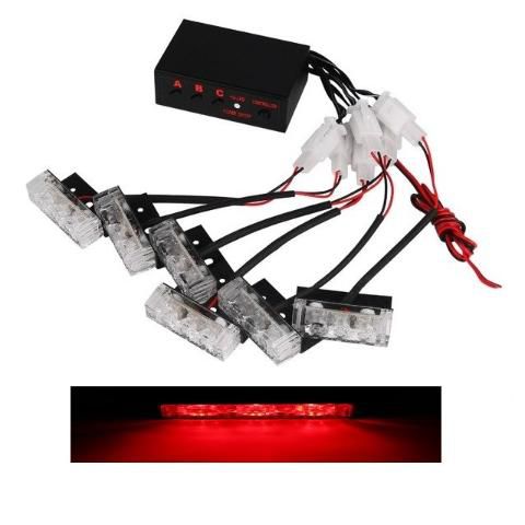 JOGO LED STROBO 6X3 12V VERMELHO ALERTA EMERGENCIA