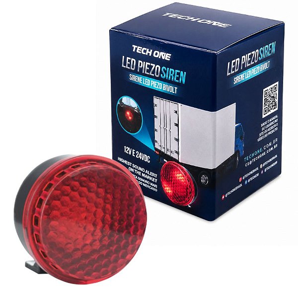 1847 SIRENE PIEZO AUTOMOTIVA BIVOLT 12V E 24V COM LED TECHONE