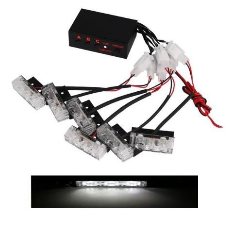 JOGO LED STROBO 6X3 12V BRANCO ALERTA EMERGENCIA