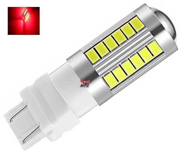 LAMPADA T25 CREE 33 LED 1 E 2 POLO 3156 3157 W27W VERMELHO 12V