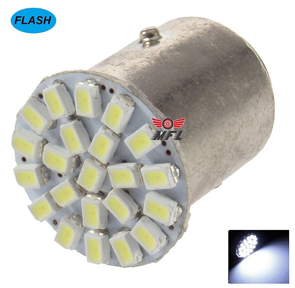 LAMPADA 22 LED FLASH STROBO BA15S 1 POLO P21W 1156 1141 BRANCO 3014 12V