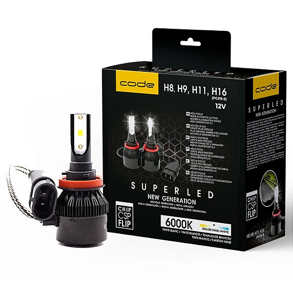 KIT LAMPADAS SUPER LED H11 H8 H9 "H16 CACHIMBO" CODE 6000K