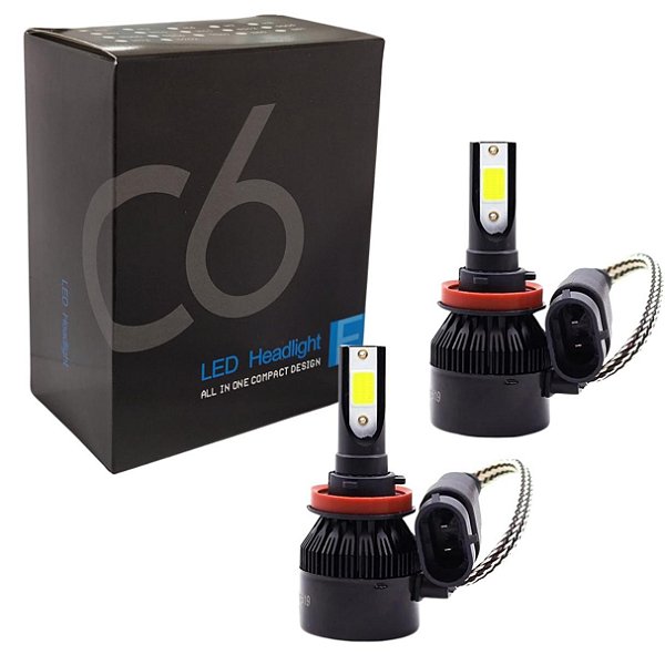 KIT FAROL SUPER LED C6 BLACK MODELO H11 H8 H9 "H16 CACHIMBO" 12V / 24V 6000K