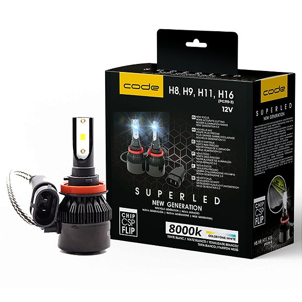 KIT LAMPADAS SUPER LED H11 H8 H9 "H16 CACHIMBO" CODE 8000K