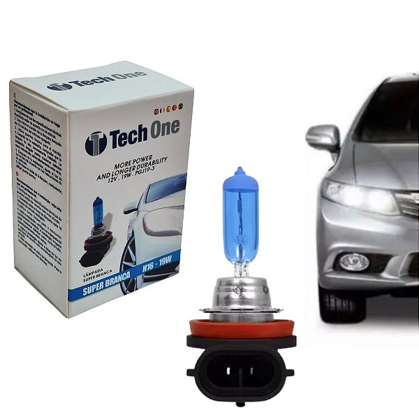 LAMPADA SUPERBRANCA 12V TECHONE CAIXINHA 8500K H16 19W