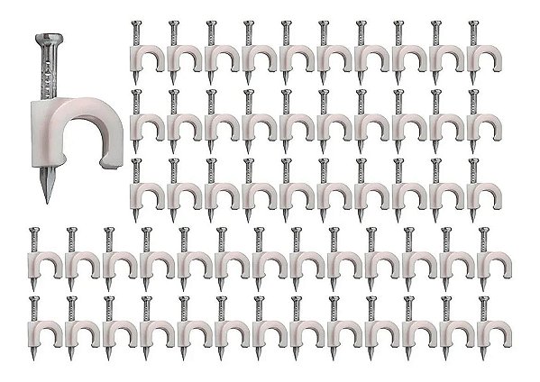 KIT 100 GRAMPO MIGUELAO FIXA FIO CABO COAXIAL 5MM BRANCO PREGO DE ACO