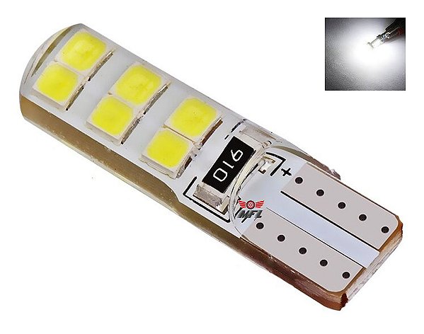 LAMPADA T10 SILICONADA 12 LED W5W BRANCO 12V