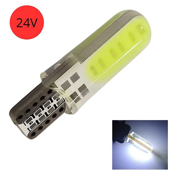 LAMPADA T10 SILICONADA COB12 LED W5W BRANCO 24V