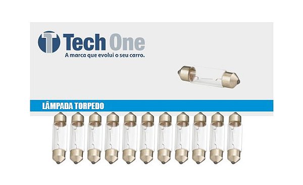 CAIXA C/ 10 LAMPADA TORPEDO C10W HALOGENA TECHONE 41MM 12V