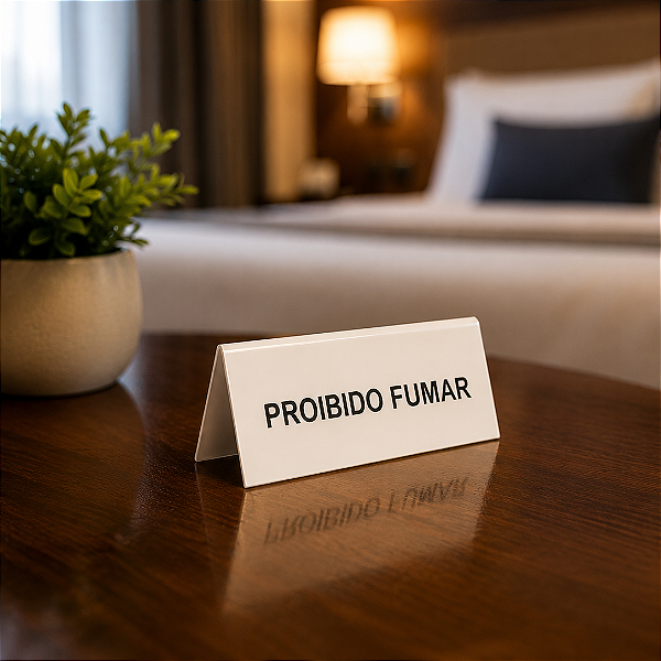 Placas Proibido Fumar para Mesa em Acrílico Branco 6 X 15 Cm - Kit 10 peças