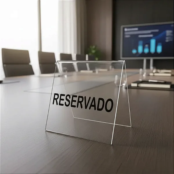 Placas Reservado para Mesa em Acrílico Transparente - Kit 10 peças
