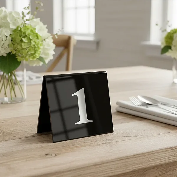 Placas Numeradas para Mesa em Acrílico Preto