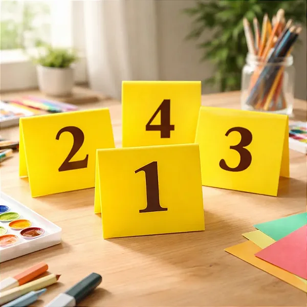 Placas Numeradas para Mesa em Acrílico Amarelo