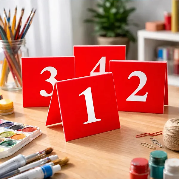 Placas Numeradas para Mesa em Acrílico Vermelho