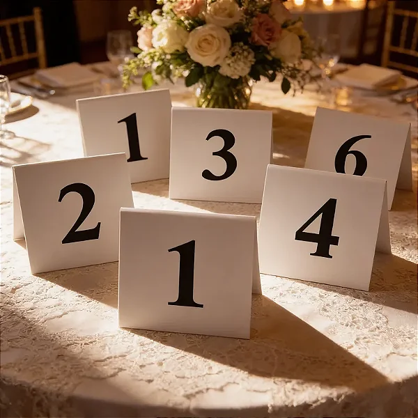 Placas Numeradas para Mesa em Acrílico Branco