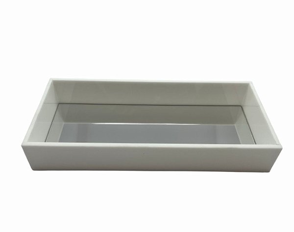 Bandeja Lisa em Acrílico Branco e Espelhado 27x12x5 cm