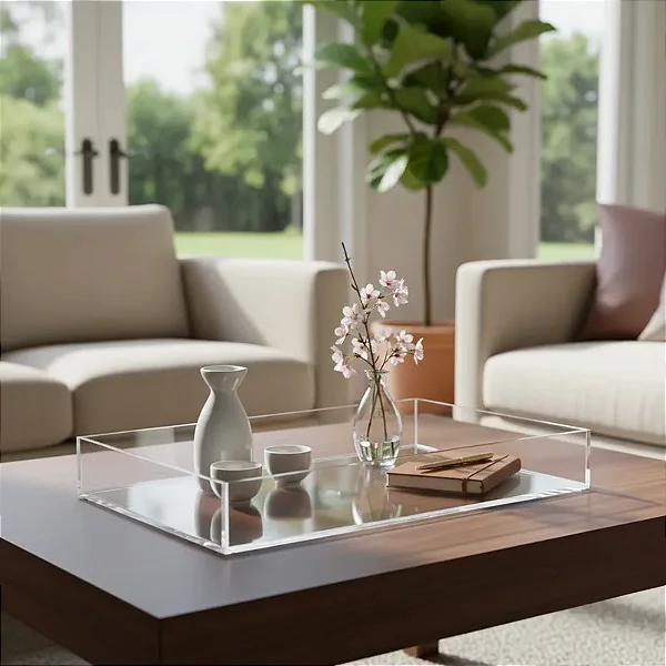 Bandeja Lisa e Retangular em Acrílico Transparente