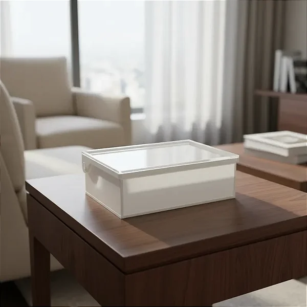 Caixa em Acrílico Branco com Tampa Transparente 10 x 15 x 5 cm