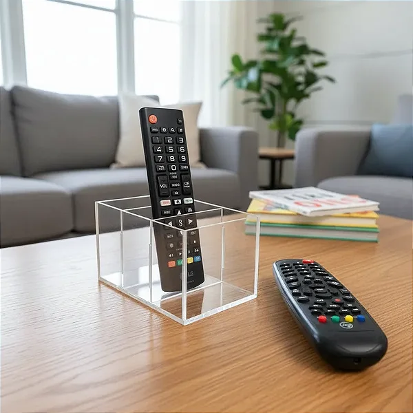 PORTA CONTROLE REMOTO EM ACRÍLICO CRISTAL 3 DIVISÓRIAS