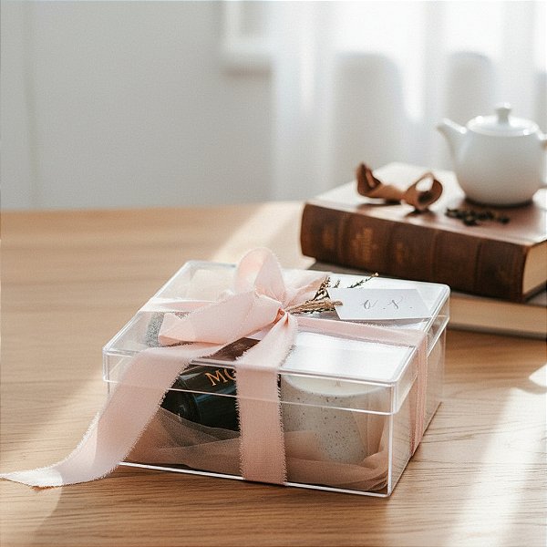 Caixa Em Acrílico Quadrada Com Tampa 20 x 20 x 7 cm