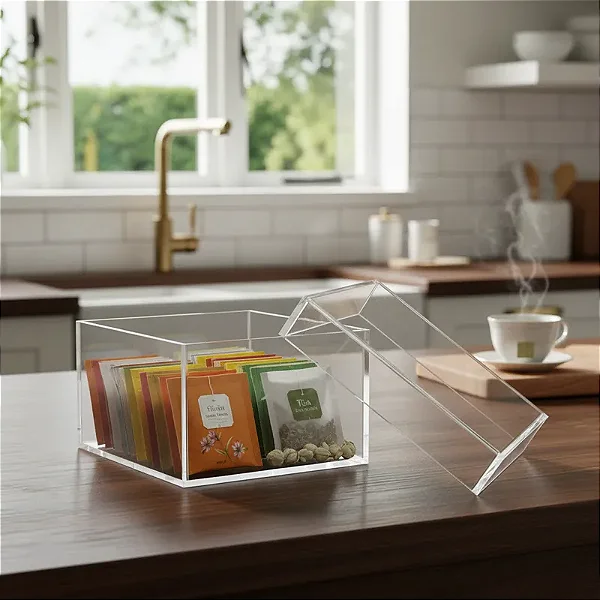 Caixa Em Acrílico Quadrada Com Tampa 15 x 15 x 7 cm