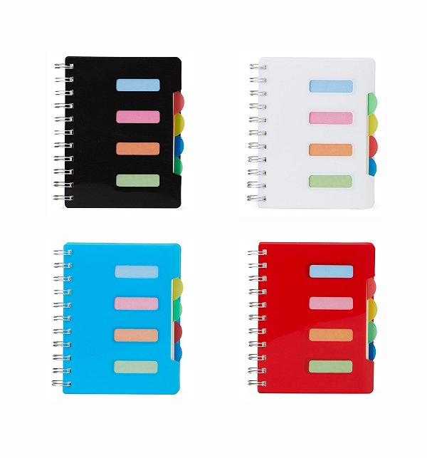 Caderno Pequeno com 4 Divisórias Capa Plástica